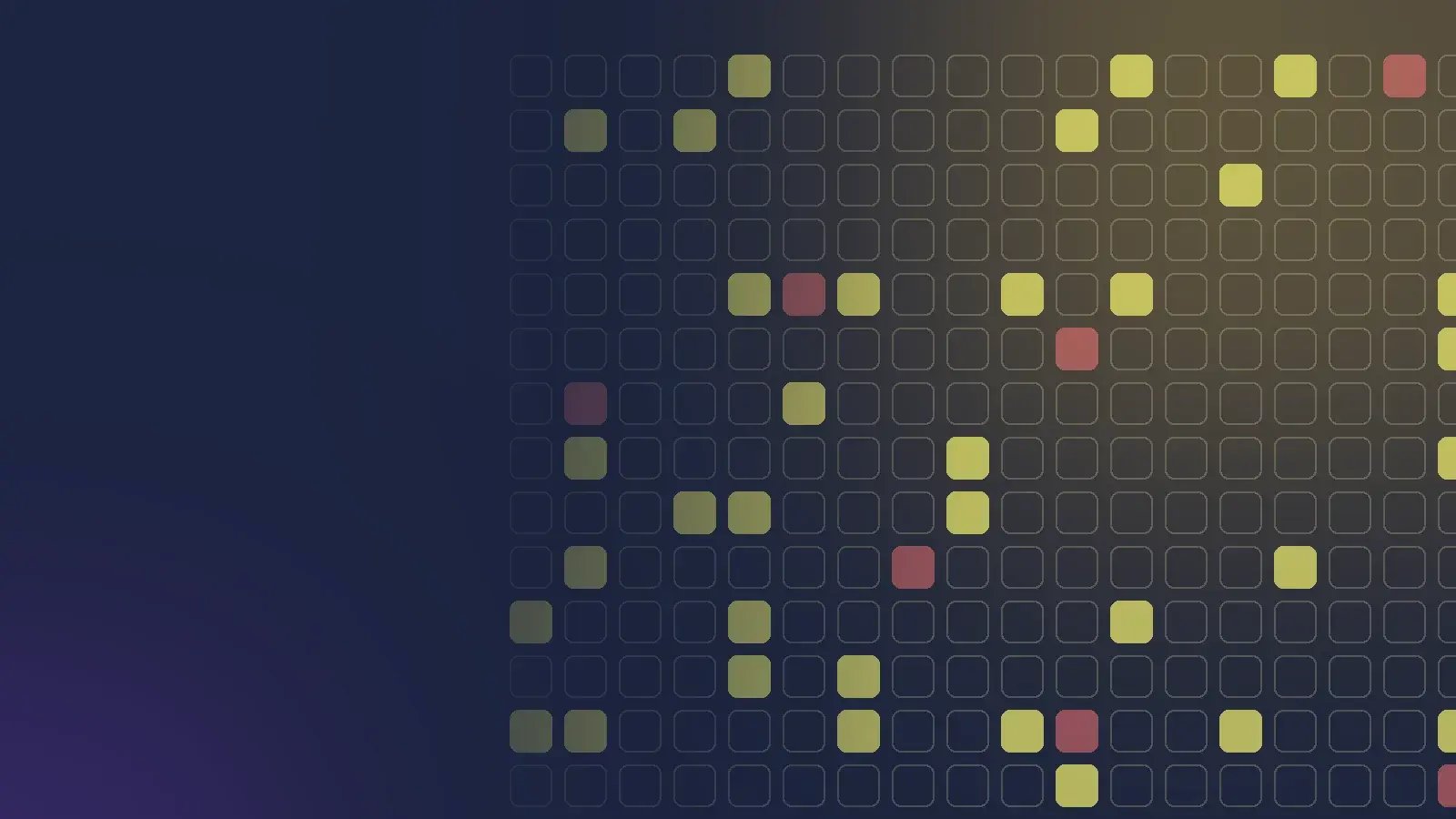 Grid of tiles on navy with some filled in, representing a compliance matrix